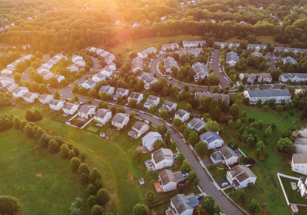 Aerial view of homes