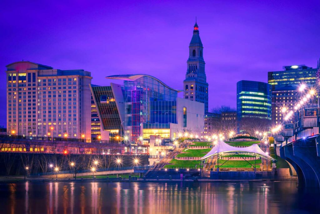 Hartford, CT skyline. Hartford is the highest performing metro for home price appreciation in Clear Capital's Home Data Index Market Report.